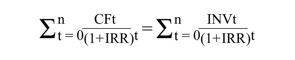 The internal rate of return (IRR) is the discount rate at which the discounted cash inflows from a particular project are equal to the discounted costs of the project